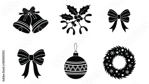 Collection of six classic black and white christmas holiday icons