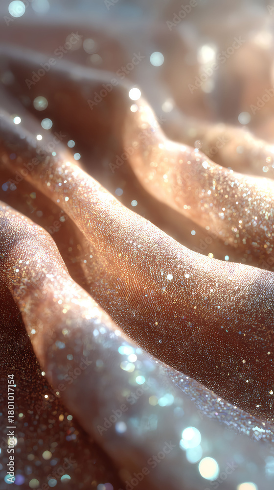 Fototapeta premium Glittering Fabric Waves with Bokeh Lights Shimmering in Soft Golden Light