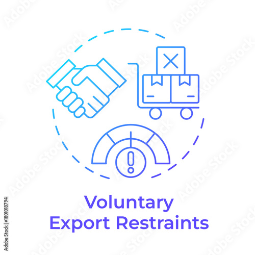 Voluntary export restraints blue gradient concept icon. Trade restriction. Supply chain. Business partnership. Round shape line illustration. Abstract idea. Graphic design. Easy to use article