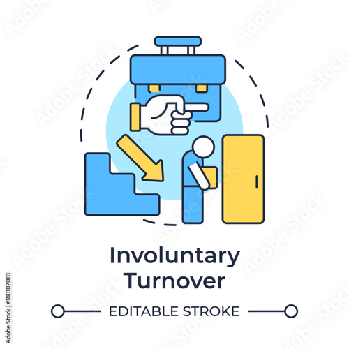 Involuntary turnover multi color concept icon. Firing worker from position. Staff attrition type. Round shape line illustration. Abstract idea. Graphic design. Easy to use in promotional material,