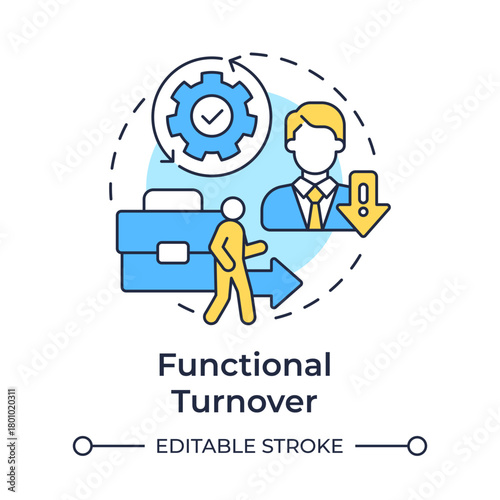 Functional turnover multi color concept icon. Poor performing personnel. Staff attrition type. Round shape line illustration. Abstract idea. Graphic design. Easy to use in promotional material,