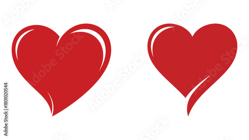 Two vibrant red hand drawn hearts with a slight textured appearance on a white background