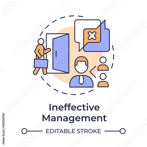 Ineffective management multi color concept icon. Talents loss. Cause of voluntary employee turnover. Round shape line illustration. Abstract idea. Graphic design. Easy to use in promotional material,