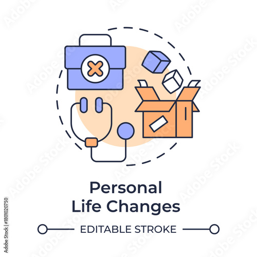 Personal life changes multi color concept icon. Job quieting. Cause of voluntary employee turnover. Round shape line illustration. Abstract idea. Graphic design. Easy to use in promotional material,
