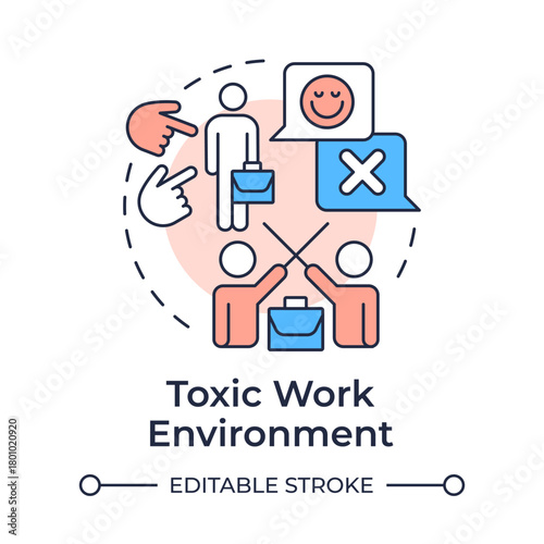 Toxic work environment multi color concept icon. Cause of involuntary employee turnover. Round shape line illustration. Abstract idea. Graphic design. Easy to use in promotional material,