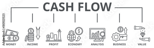 Cash flow building banner web icon vector illustration concept