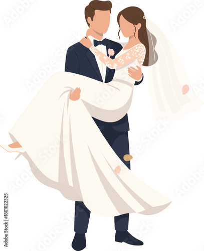 Christian Wedding Couple Groom Carrying Bride Romantic Pose 