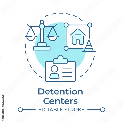 Detention centers soft blue concept icon. Hold people for administrative reasons. Correctional institution. Round shape line illustration. Abstract idea. Graphic design. Easy to use in booklet