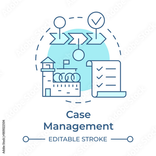 Case management soft blue concept icon. Plans based on personal history. Correctional facilities system. Round shape line illustration. Abstract idea. Graphic design. Easy to use in booklet