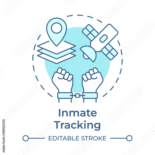 Inmate tracking soft blue concept icon. Technologies to monitor location. Correctional management system. Round shape line illustration. Abstract idea. Graphic design. Easy to use in booklet