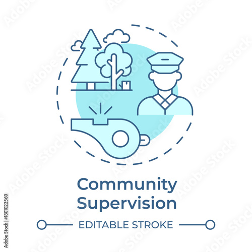 Community supervision soft blue concept icon. Oversighting individuals. Correctional management system. Round shape line illustration. Abstract idea. Graphic design. Easy to use in booklet