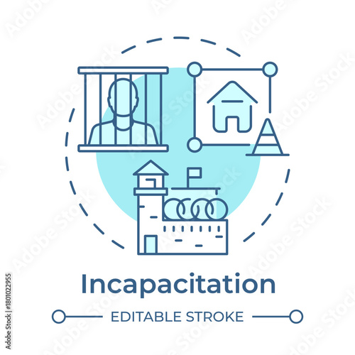 Incapacitation soft blue concept icon. Physically removing offenders. Crime prevention. Corrections management. Round shape line illustration. Abstract idea. Graphic design. Easy to use in booklet