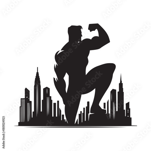 superhero city pose vector silhouette clip art logo design illustration