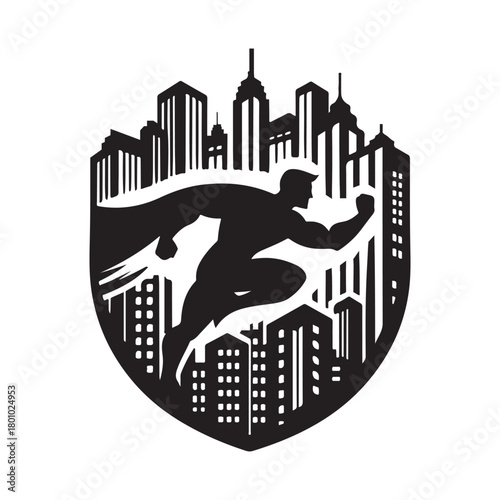 superhero city pose vector silhouette clip art logo design illustration