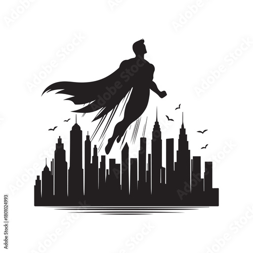 superhero city pose vector silhouette clip art logo design illustration