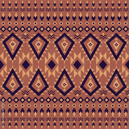 Geometric Ethnic pattern, Native American tribal fabric, tile, carpet, vector, illustration design, on a terracotta-purple tone  background 