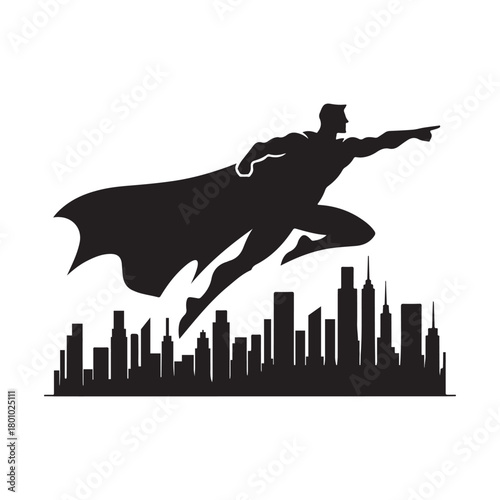 superhero city pose vector silhouette clip art logo design illustration