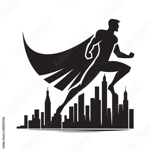 superhero city pose vector silhouette clip art logo design illustration