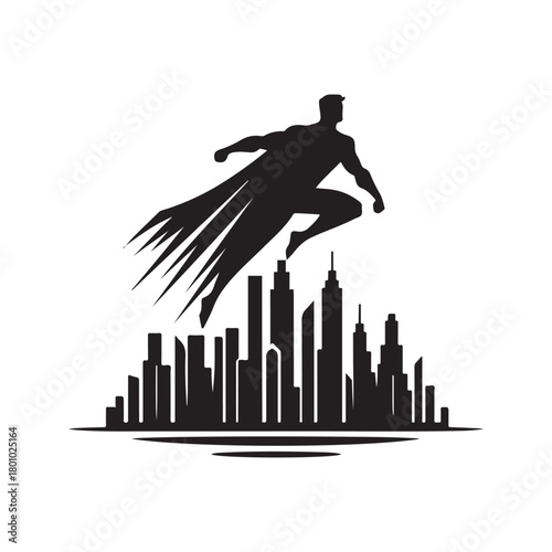 superhero city pose vector silhouette clip art logo design illustration