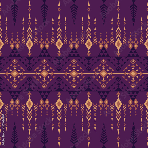Geometric Ethnic pattern, Native American tribal fabric, tile, carpet, vector, illustration design, on a terracotta-purple tone  background 