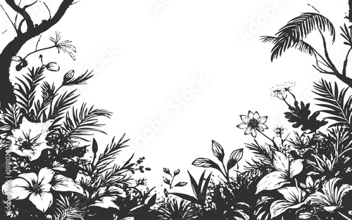 Intricate black and white engraved floral background for retro design projects