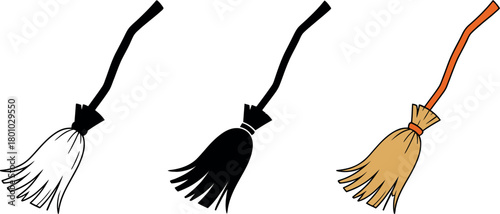 Witch Broom Illustration Halloween Decorative Element for Spooky Season Celebration and Witchcraft Theme