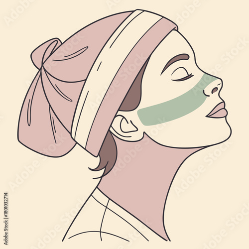 Woman with headscarf and face mask in pastel colors illustration