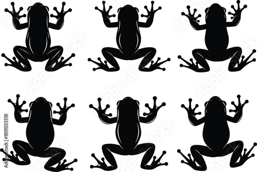 Seamless Pattern of Tree Frog or Toad Silhouettes in Deep Black for Nature, Wildlife, or Minimalist Background Vector.