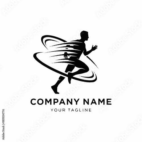 Dynamic Silhouette of a Runner in Motion with Swirling Lines.