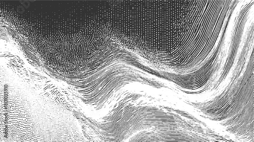 Black and white abstract texture with wavy lines and dot patterns background