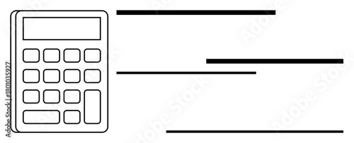 Calculator beside horizontal lines suggesting calculation, organization, data processing, and simplicity. Ideal for finance, math, education, technology, logic planning simple flat metaphor