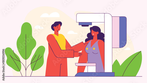 Mammogram Screening and Breast Health Diagnostic Illustration Set