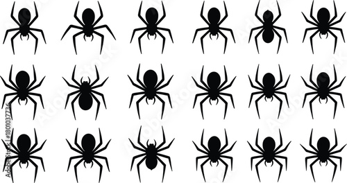 Seamless Pattern of Black Spider Silhouettes for Halloween, Horror, Background Texture, and Nature Design Vector.