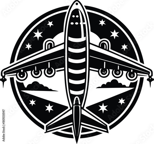 Black airplanes top view. Military jet fighter silhouette icons Strategic Military Power Modern Fighter Jet Soaring in Black Illustration	
