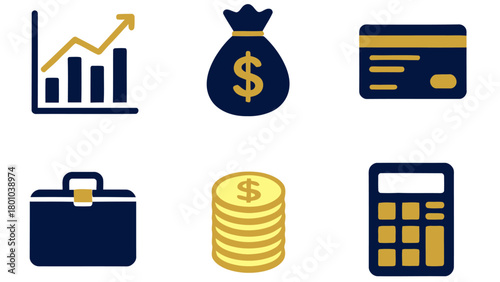 Business Finance Icons Set Investment Growth, Banking, and Financial Management Symbols