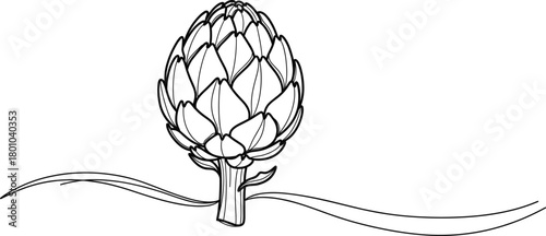 Detailed Artichoke Vegetable Line Art Drawing for Healthy Food, Cooking, and Gourmet Minimalist Botanical Illustration Vector.