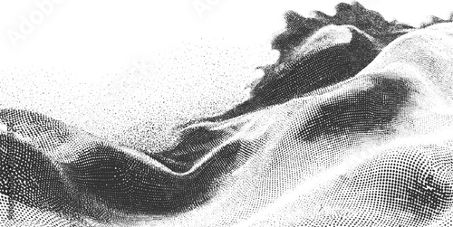 Abstract monochrome landscape of flowing dots and textures black white