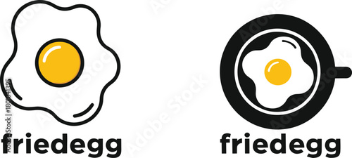 Minimalist Fried Egg Logo Icons Set in Doodle and Cup Style for Breakfast, Food, and Cafe Branding Vector.