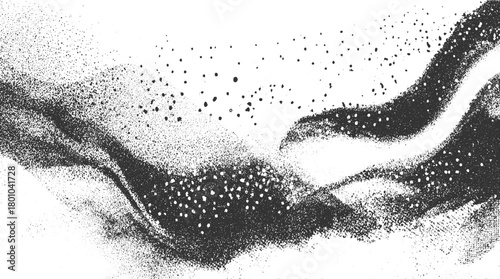 Black and white abstract texture with scattered dots and grainy shapes background