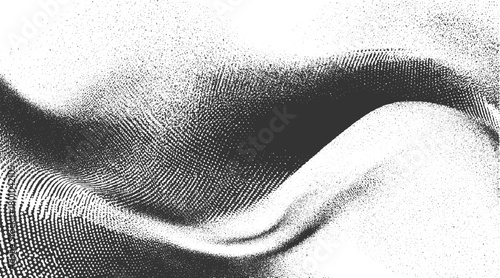 Black and white abstract pattern of dots and lines forming a wave like shape background