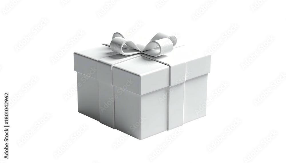 Fototapeta premium White gift box with a ribbon bow, isolated on black backdrop