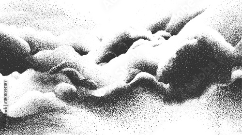 Black and white stippled abstract landscape with organic shapes and textured gradients background