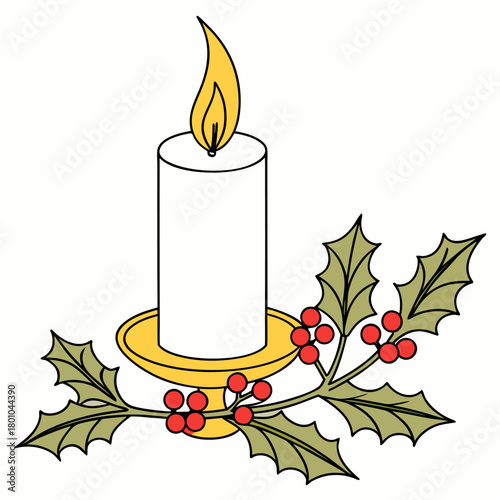 Clean Block 3D Vector Christmas Candle and Holder. Solid Blocks for Clean 3D Rendering.