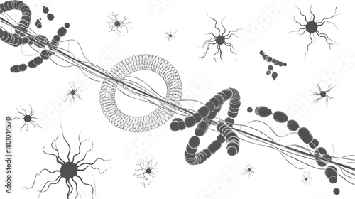 Futuristic DNA Chain and Nerve Cell Communication Schematic