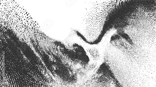 Abstract textured pattern of black dots and shapes on white background vector