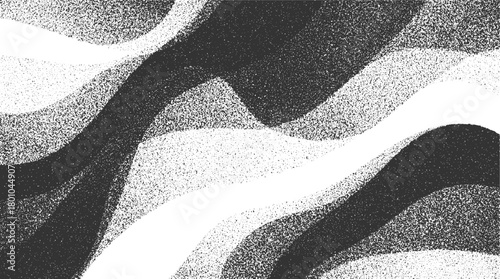 Abstract monochrome wavy bands with grainy texture black white