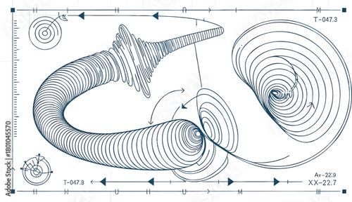Abstract Sci-Fi Dynamic Flow Line Art Blueprint Vector Illustration