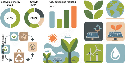 Sustainable and Renewable Energy Infographic Elements Vector Set