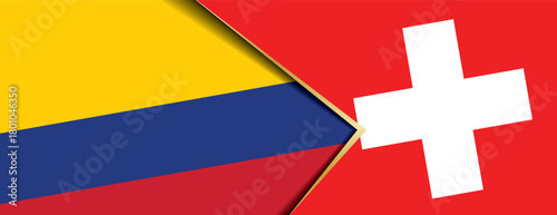 Colombia and Switzerland flags overlapping symbolize international relations and partnership