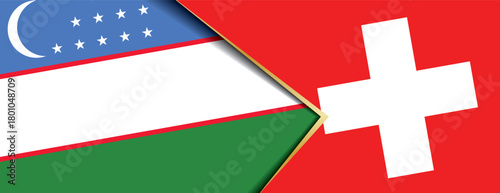 Uzbekistan and Switzerland flags overlapping symbolize international diplomatic relations